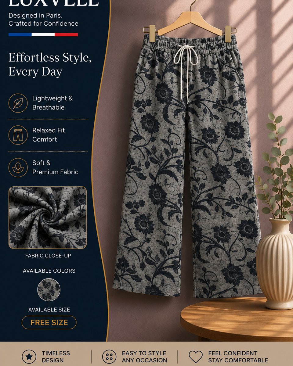 MelvinSheaff's tweet photo. Effortless style, every day. Meet your new favorite wide-leg pants from LUXVELL: soft premium fabric, a relaxed fit, and an elegant floral design. Free size. Perfect for casual outings and everyday styling. Cash on delivery available. https://t.co/yaSPUQOQpy