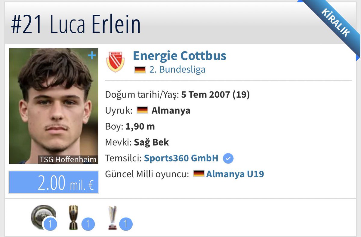 AmedScouting's tweet photo. 🇩🇪 Luca Erlein (19) / E. Cottbus 🔴⚪️

🇫🇷 Hoffenheim II'den kiralık gittiği Alman ekibinde bu sezon süre alıp performansıyla dikkat çekmeye başladı.

👣 190 cm. boyundaki, iki ayağını da kullanan Luca'nın dinamik ve fiziki stoper oyunu modern savunma dinamikleri barındırıyor.

💥 Hava toplarındaki hakimiyeti ve geriden oyun kurma becerisiyle yakın zamanda daha üst seviyelere sıçrayabilir.

☑️ Önemli Potansiyel..