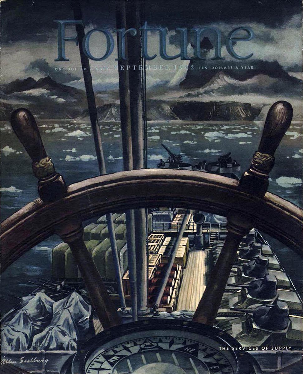 LRonLacy's tweet photo. #Fortune for #SEPTEMBER 1942
‘The Services of Supply’
Illustration by Allen Saalburg (1899–1987)
Cover of *Fortune*, September 1942
#illustration #illustrationart #illustrationartists #graphicArt #AllenSaalburg #WW2 #logistics https://t.co/s2j4lwxKMM