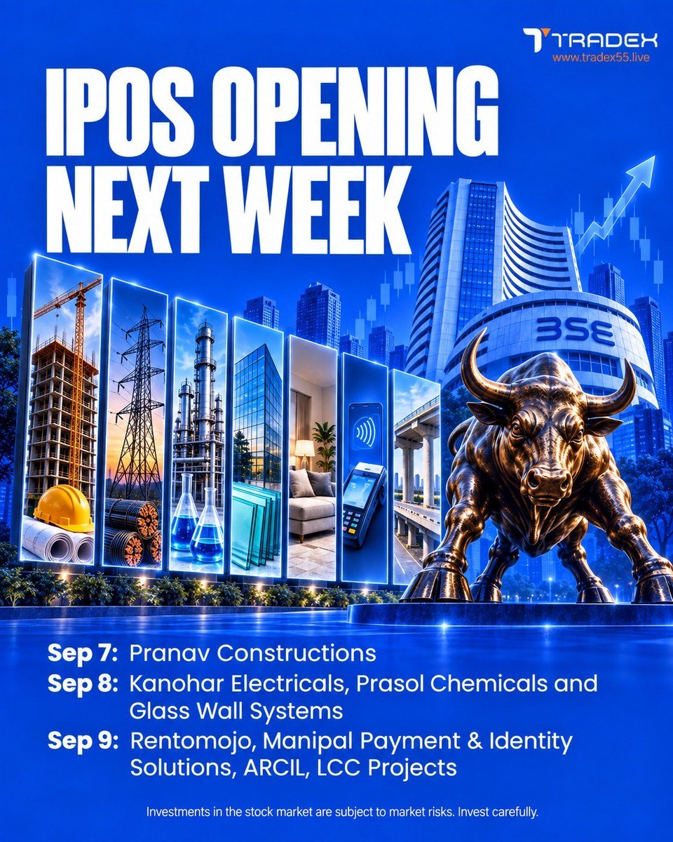 TradexLive1's tweet photo. Big opportunities are coming to the primary market! 📷
A packed IPO week ahead with companies across construction, chemicals, fintech, and more entering the market.
Which IPO is on your watchlist? 📷
#IPO #StockMarket #IndianStockMarket #Tradex https://t.co/4inNkcaCaM
