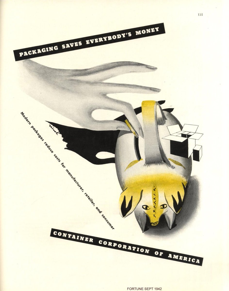 LRonLacy's tweet photo. In #Fortune for #SEPTEMBER 1942
‘Packaging Saves Everybody's Money’
‘Modern packages reduce costs for manufacturer, retailer, and consumer’
#ContainerCorporationOfAmerica
Sept. 1942
#illustration #illustrationart #graphicArt #graphicdesign #graphicdesigners #packaging https://t.co/dXw0WICLRC