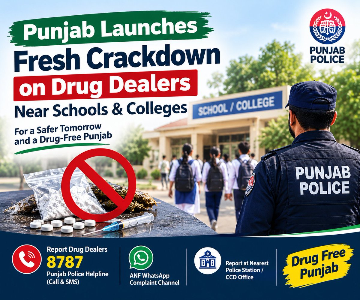 GMustafa76972's tweet photo. https://t.co/mV0Pn6rgVC
Punjab Launches Fresh Crackdown on Drug Dealers

#Punjab #PunjabPolice #DrugFreePunjab #PakistanNews #DrugCrackdown #StudentSafety https://t.co/DUtGMbg7Bu