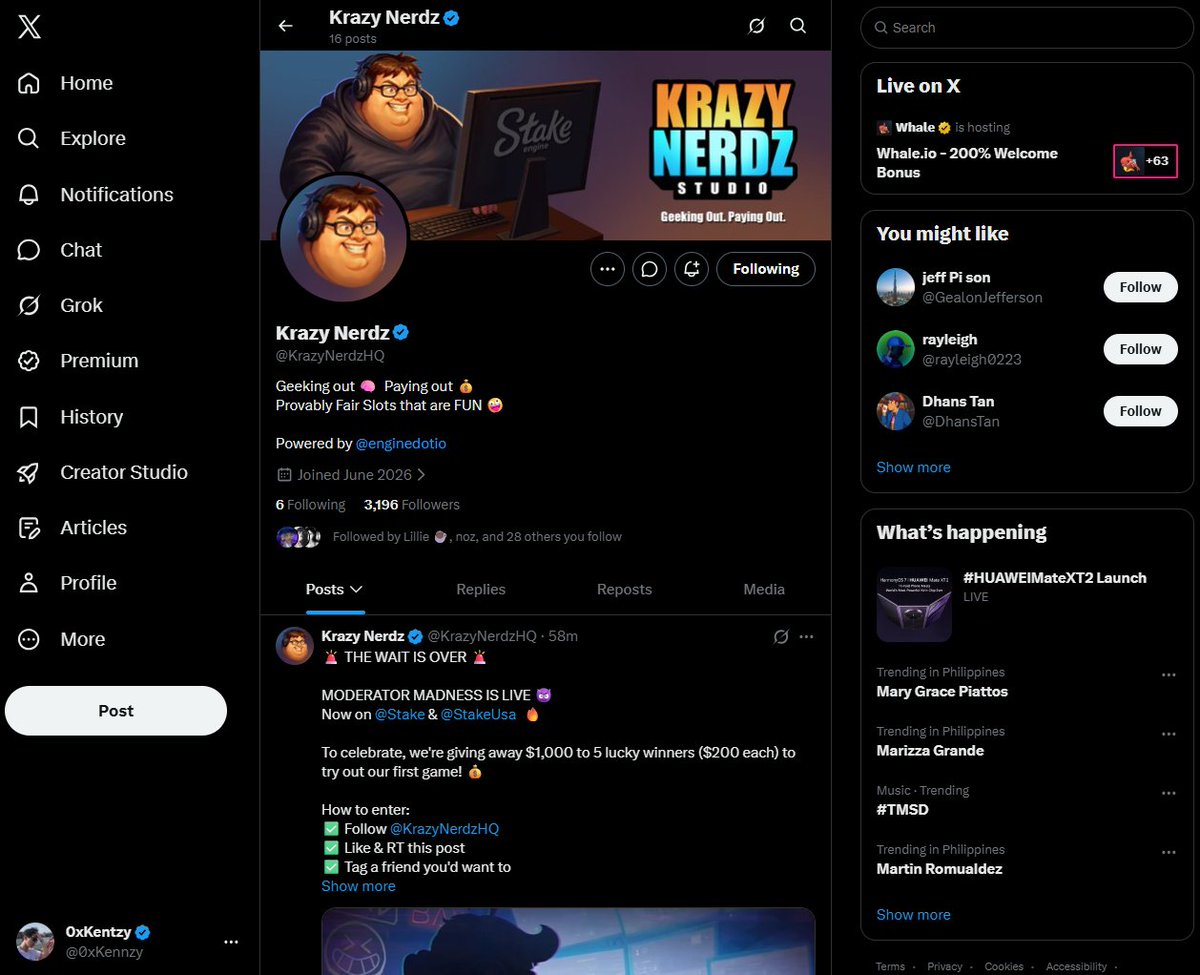 0xKennzy's tweet photo. @KrazyNerdzHQ @Stake @StakeUsa @enginedotio Finally live 😈 this is about to get chaotic 🔥
Moderator Madness already sounds like trouble 😂🔥
Tagging you bro @jeongwoobstby to try this game and thget that MAX WIN!
#ModeratorMadness #KrazyNerdz 🚀 https://t.co/0QOKLbi7UP