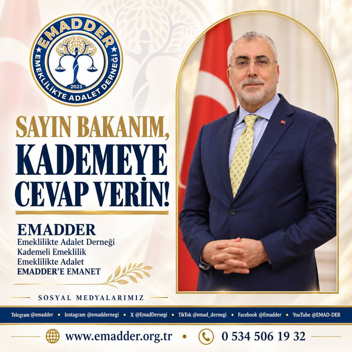 mihribanugurluu's tweet photo. Sayın Bakan @isikhanvedat , #KademeyeCevapVerin biz bu ülkenin vatandaşlarıyız alın teri ile çalışan emekçileriyiz‼️ Bakanlığa davet ettiniz diye susup oturacak değiliz ‼️

 Vergimizi verdik, primimizi ödedik, yıllarca çalıştık. ✋Taleplerimizi dile getiriyor, milletvekilleri aracılığıyla sorularımızı Meclis’e taşıyoruz.

Peki neden bize hâlâ net bir cevap vermiyorsunuz❓❓❓

Kanunu anlatmanızı değil, bizim sorumuza cevap vermenizi istiyoruz. Milyonların mağduriyetini daha ne kadar görmezden geleceksiniz❓❓❓

Kademeli emeklilik olacak mı, olmayacak mı❓ Soru bu kadar basit 📌

Artık kaçamak değil, açık ve net cevap istiyoruz👊

EMEKLİLİKTE ADALET DERNEĞİ
@EmadDernegi 

@Akparti 
@RTErdogan 
@iletisim 
@AhmetAYDIN_02 
@Hayati_Yazici 
@efkanala 
@mustafaelitas