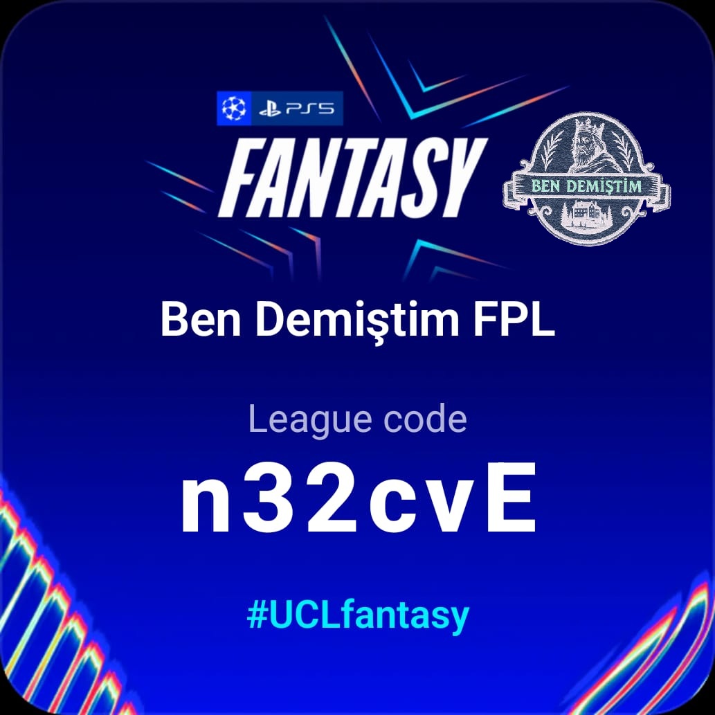 bendemistimfpl's tweet photo. "Ben Demiştim FPL"  Şampiyonlar Ligi Fantasy ligimizi bu sene de kurduk! ⚽️🏆

Geçen yıl ulaştığımız %1'lik başarının devamı gelecek mi? 

Heyecana ortak olmak için siz de ligimize katılın!
"n32cvE"

Kadronuzu kurmak için 8 Eylül akşamına kadar vaktiniz var ⏳

⚽️🏆 #UCLFantasy https://t.co/2iofB5ECoC