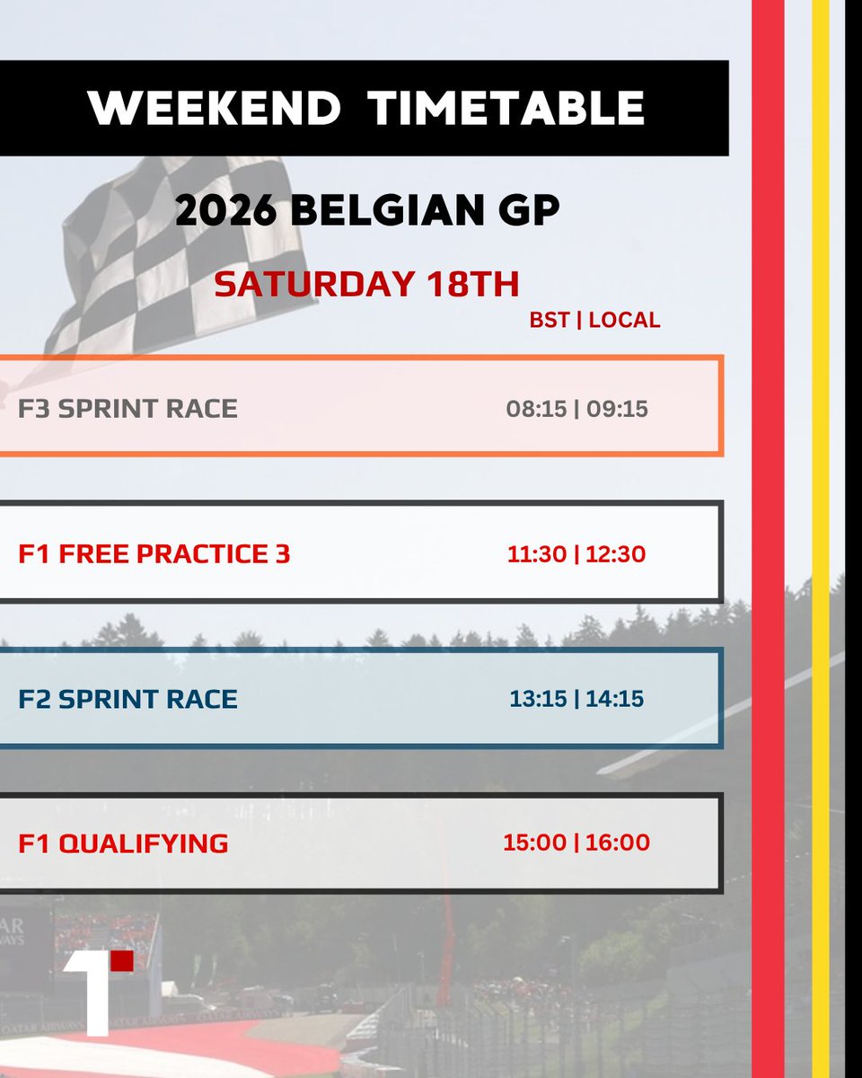 JeraldineLvi's tweet photo. It’s time to race in Belgium! Formula 1, 2 and 3 head to the iconic Spa-Francorchamps circuit. Here’s the Belgian Grand Prix weekend timetable. Who will you be cheering https://t.co/E82MKWumY0