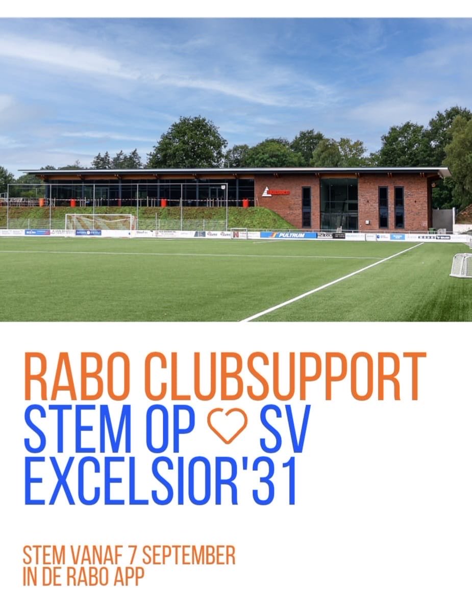 excelsior31's tweet photo. Stem op Excelsior'31 via Rabo ClubSupport!

Van 7 t/m 29 september kun je met één klik in de Rabo App stemmen.Elke stem levert geld op voor ons clubhuis. Hoe meer stemmen, hoe mooier we het kunnen maken.

Stem via de Rabo App of https://t.co/69qzvubKZS https://t.co/KVou1EajJn