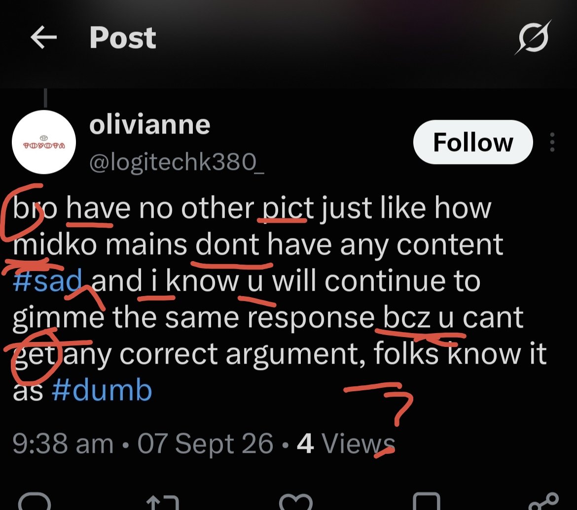 Ofkilljoysands1's tweet photo. @logitechk380_ "Bro has no other picture, much like Midko mains, who have no content. #Sad. I know you will continue to give me the same response because you do not have a proper argument." 

There you you go. You really ought to read more. It will improve your spelling and grammar ❤️ https://t.co/w203iC4b6q