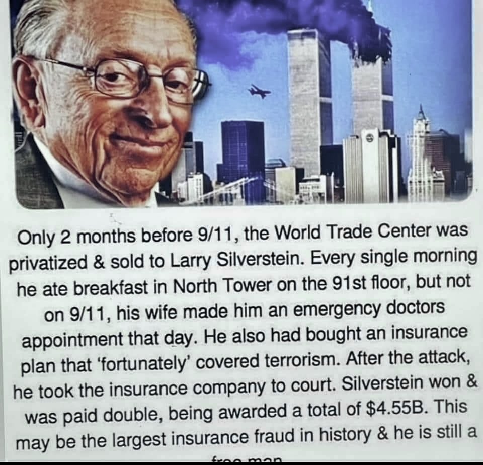 NJDarling1977's tweet photo. Remember that “Lucky Larry” &amp; his children didn’t show up to work on #911 They knew. 😡🖕 https://t.co/xPkpeRdqGl