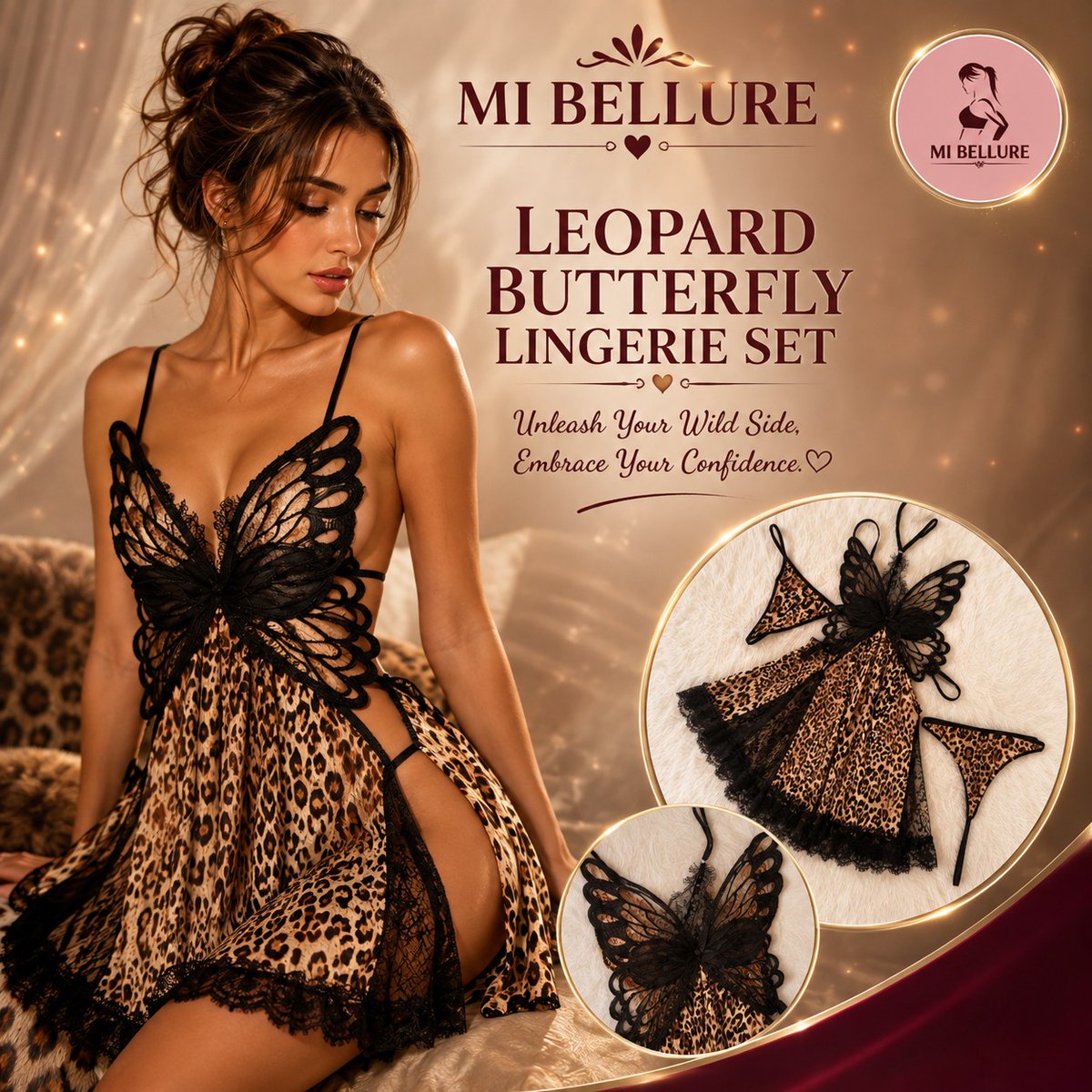 DevinDoryd8's tweet photo. Photo by Mi Bellure on August 11, 2026. May be an image of a chemise, bra, and text that says: “MI BELLURE LEOPARD BUTTERFLY LINGERIE SET. Unleash Your Wild Side. Embrace Your Confidence. https://t.co/gZBwZmV5P6
