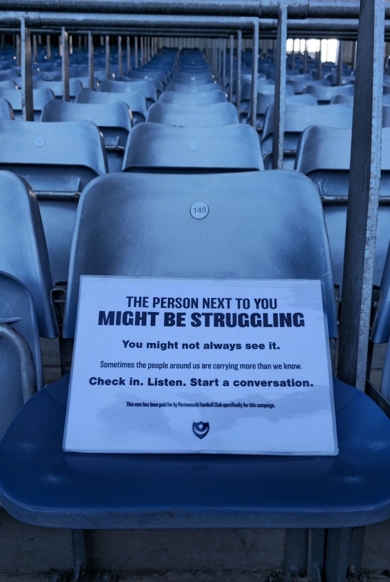 RobsonKanu's tweet photo. Saw this on my feed and had to give some credit👏

Over the weekend, Portsmouth have been encouraging supporters to check in on one another, with local Mind teams available before kick-off for a confidential chat.

The message feels especially poignant following Alan Knight’s passing after his battle with cancer. The Pompey legend had spoken openly about his struggles with depression and how getting support helped him rebuild his life.

I’ve spent enough time in dressing rooms to know you can share a laugh with someone every day without knowing what they’re going home to.

The same goes for the supporter you’ve sat beside for years. You might know exactly what they think of the manager, but very little about how they’re actually doing.

Ask how they are. And give them time to tell you.

Class from Pompey 💙

(📷 LK: Lina Small/Portsmouth)