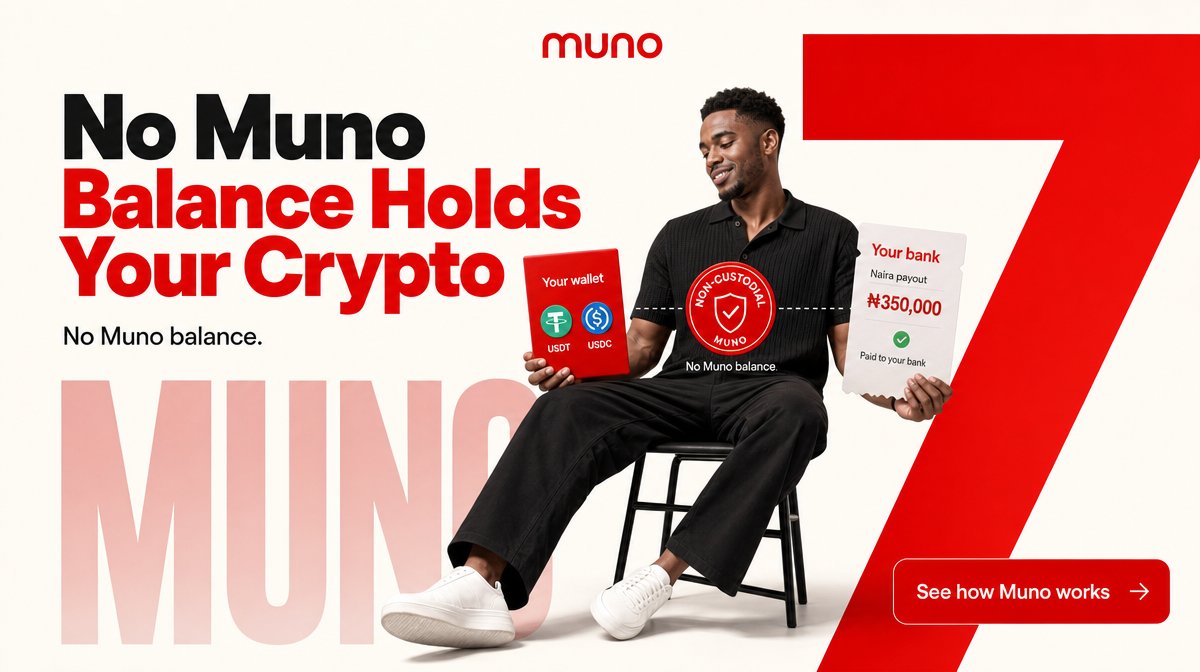 trymuno's tweet photo. Selling USDT or USDC for Naira? Muno is non-custodial: your coins stay in your wallet until you send them, and the Naira goes directly to your bank. No Muno balance holds your crypto. See how Muno works. #Cryptocurrency #Usdttonaira https://t.co/3YJVIfg7dY