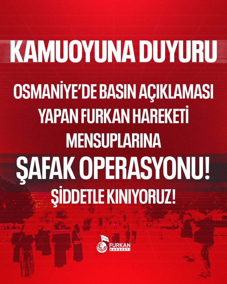 CuguliD's tweet photo. OSMANİYE’DE BASIN AÇIKLAMASI YAPAN FURKAN HAREKETİ MENSUPLARINA ŞAFAK OPERASYONU!

ŞİDDETLE KINIYORUZ! 

Osmaniye’de; Alparslan Kuytul Hocaefendi, Semra Kuytul Hocahanım ve 42 Furkan Hareketi mensubunun haksız tutukluluğuna tepki göstermek ve yaşanan hukuksuzlukları kamuoyuna https://t.co/GBOAh2mkef