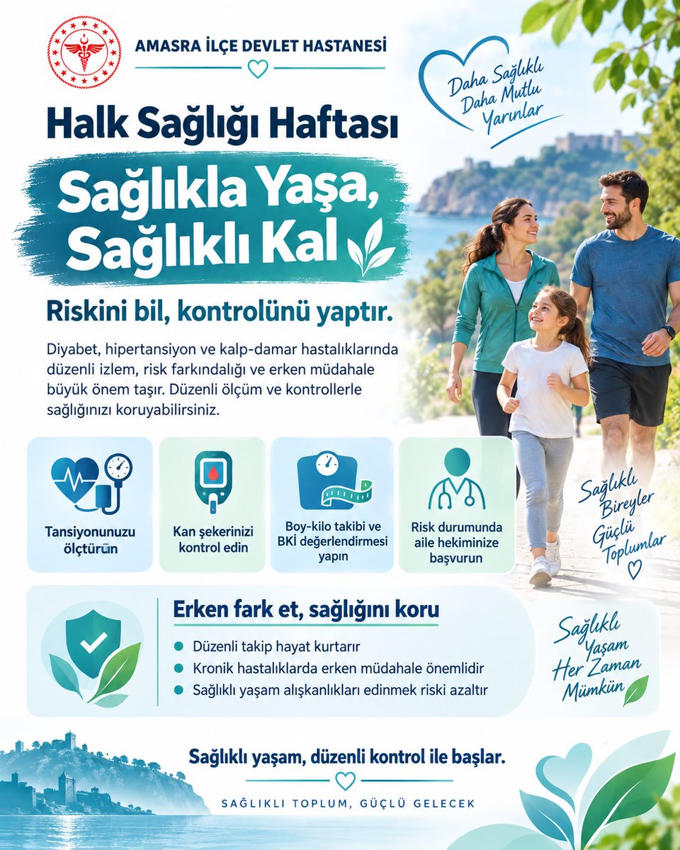 amasradh's tweet photo. Halk Sağlığı Haftası kapsamında; diyabet, hipertansiyon ve kalp-damar hastalıklarında düzenli takip ve erken müdahalenin önemine dikkat çekiyoruz.
#AmasraİlçeDevletHastanesi
#HalkSağlığıHaftası 
#SağlıklaYaşaSağlıklıKal 
#SağlıklıYaşam #ErkenTanı https://t.co/oQkkRfnjlZ