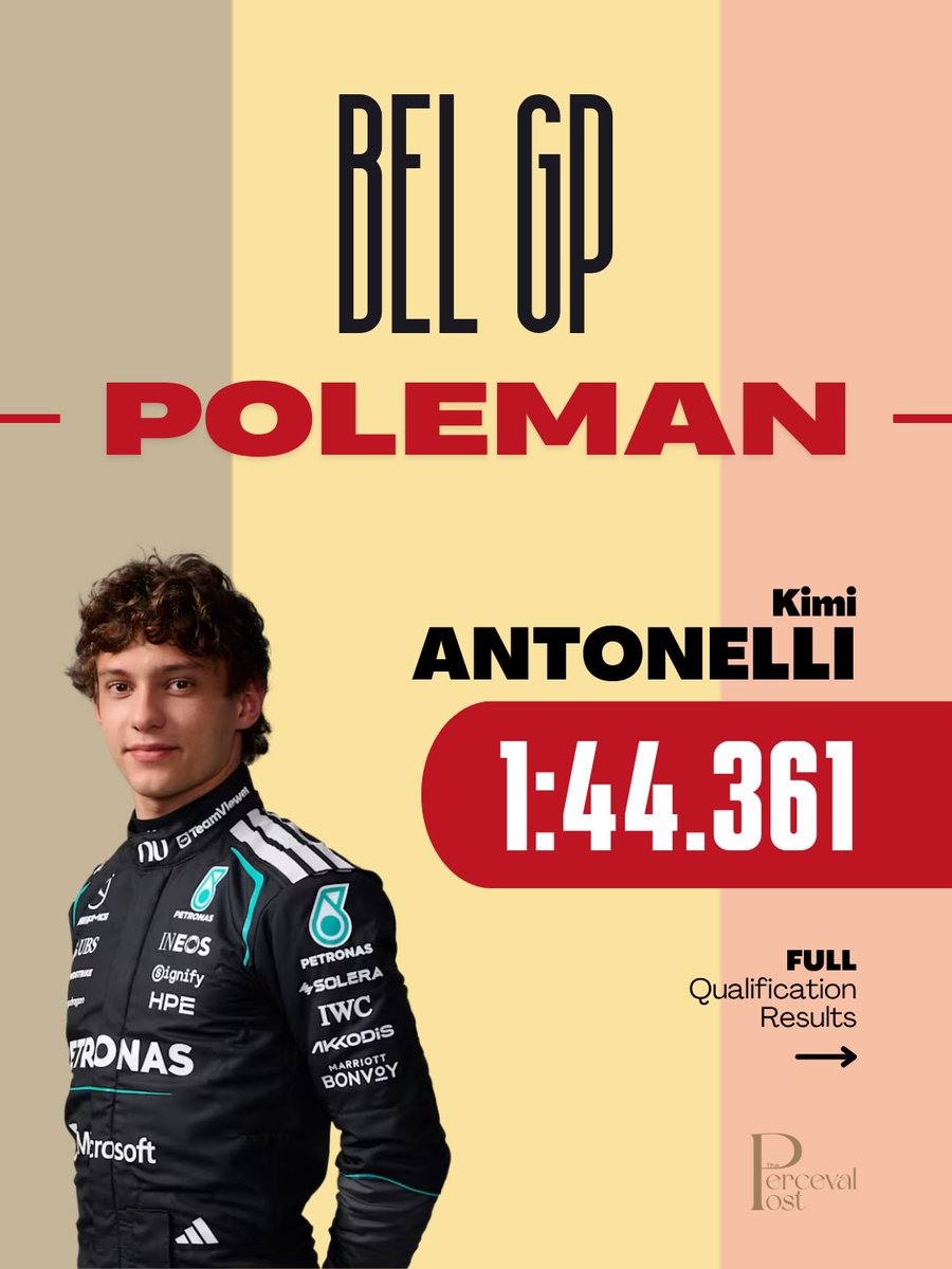 DarnellBieg4's tweet photo. Kimi Antonelli takes pole for the Belgian GP. Norris, Hadjar, Alonso, and Stroll will serve penalties tomorrow. https://t.co/WRExNuWcRc