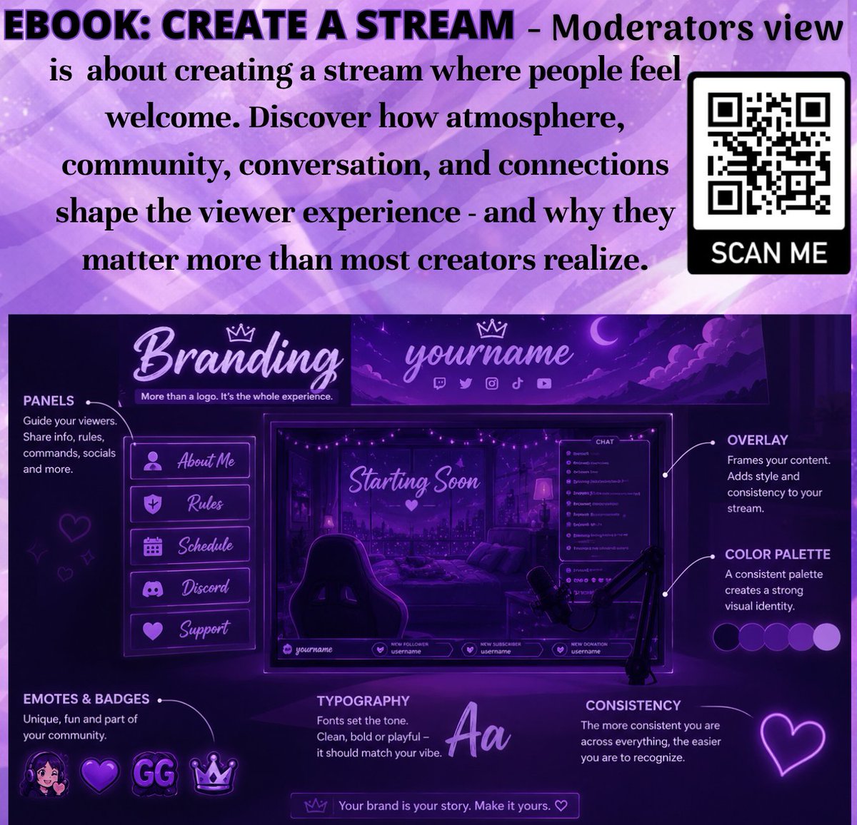 Motivatedtiger's tweet photo. Branding is made up of many little choices-together they create the look and feel of your stream. Choices influence the atmosphere you create helping people recognize your space and know what kind of place they've stepped into.#CreateAStream #Twitch #Streamer #eBook #StreamerTips https://t.co/39DhrCDnqU