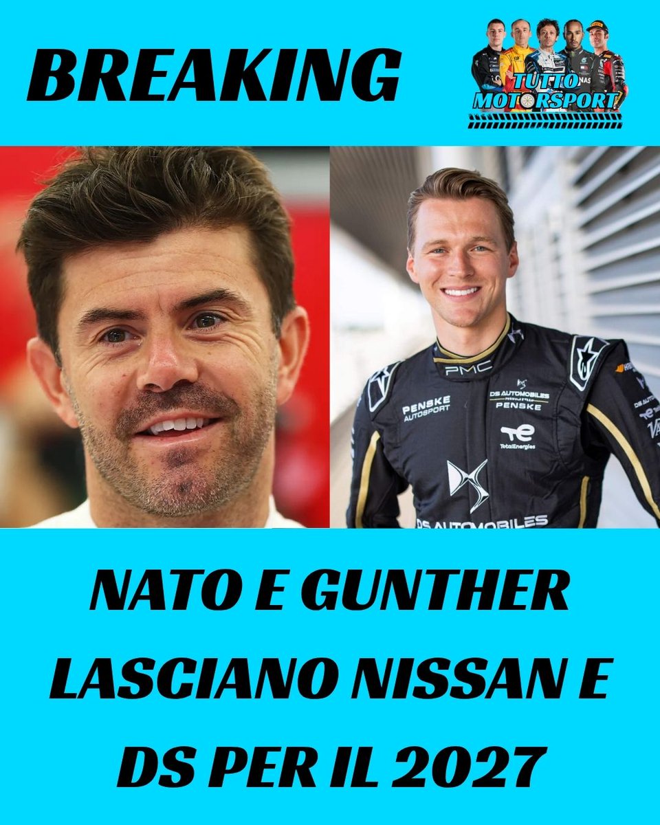RandellFeooeh's tweet photo. OFFICIAL: Maximilian Günther and Norman Nato will leave DS Penske and Nissan respectively for the 2027 Formula E season. Nissan are expected to welcome Victor Martins, while Opel, replacing DS, will likely sign Mitch Evans. https://t.co/qqep4wfV2N
