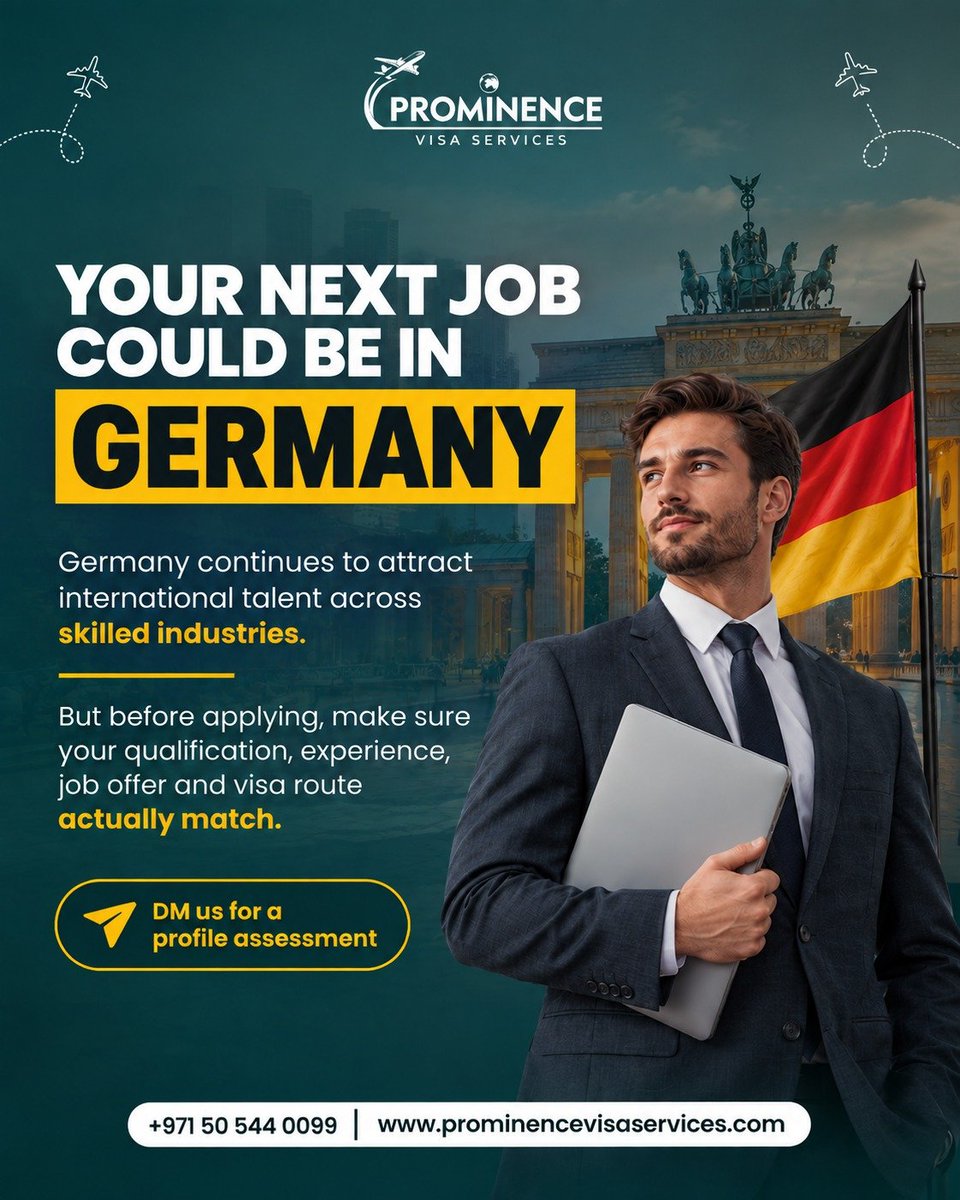 Prominenceuae's tweet photo. Thinking about building your career in Germany? Your next opportunity could be waiting for you!
Make sure your qualifications, experience and visa pathway match your career goals.
📩 DM us for a personalized profile assessment.
#Prominence #GermanyJobs #WorkInGermany #Germany https://t.co/THGLgRDP8v