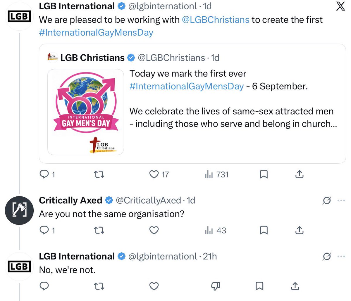CriticallyAxed's tweet photo. By grafting "LGB" onto existing political, religious, or professional networks while stripping away the "T," these formations manufacture an artificial internal schism. It functions as a structural wedge: it forces organisations to adopt exclusionary boundaries under the polite fiction of protecting "streamlined" rights, while actually institutionalising an ideological purity test that signals trans people are unwelcome in mainstream solidarity spaces.