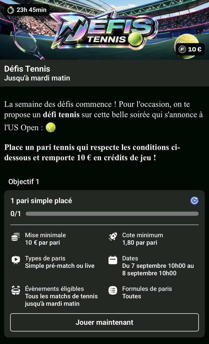 xGAlertBot's tweet photo. 🚨 DÉFI UNIBET 

-0.81€ pour 10€ FB sur Unibet 

40 ❤️ | 20 RT ↪️
À vous de jouer !! 

#TeamParieur #Unibet https://t.co/pr2qrZEZ1q