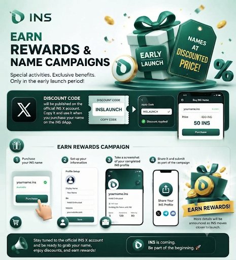 Bhargavimww's tweet photo. Don't miss out on the INS Early Launch Campaign to grab your digital name at a discounted price! ๐
Use code INSLAUNCH on the INS dApp, complete your profile, and start earning exclusive rewards today! ๐
#INS #InterLink #ITLG #ITL #CryptoRewards #EarlyLaunch https://t.co/guPIDBlX8X