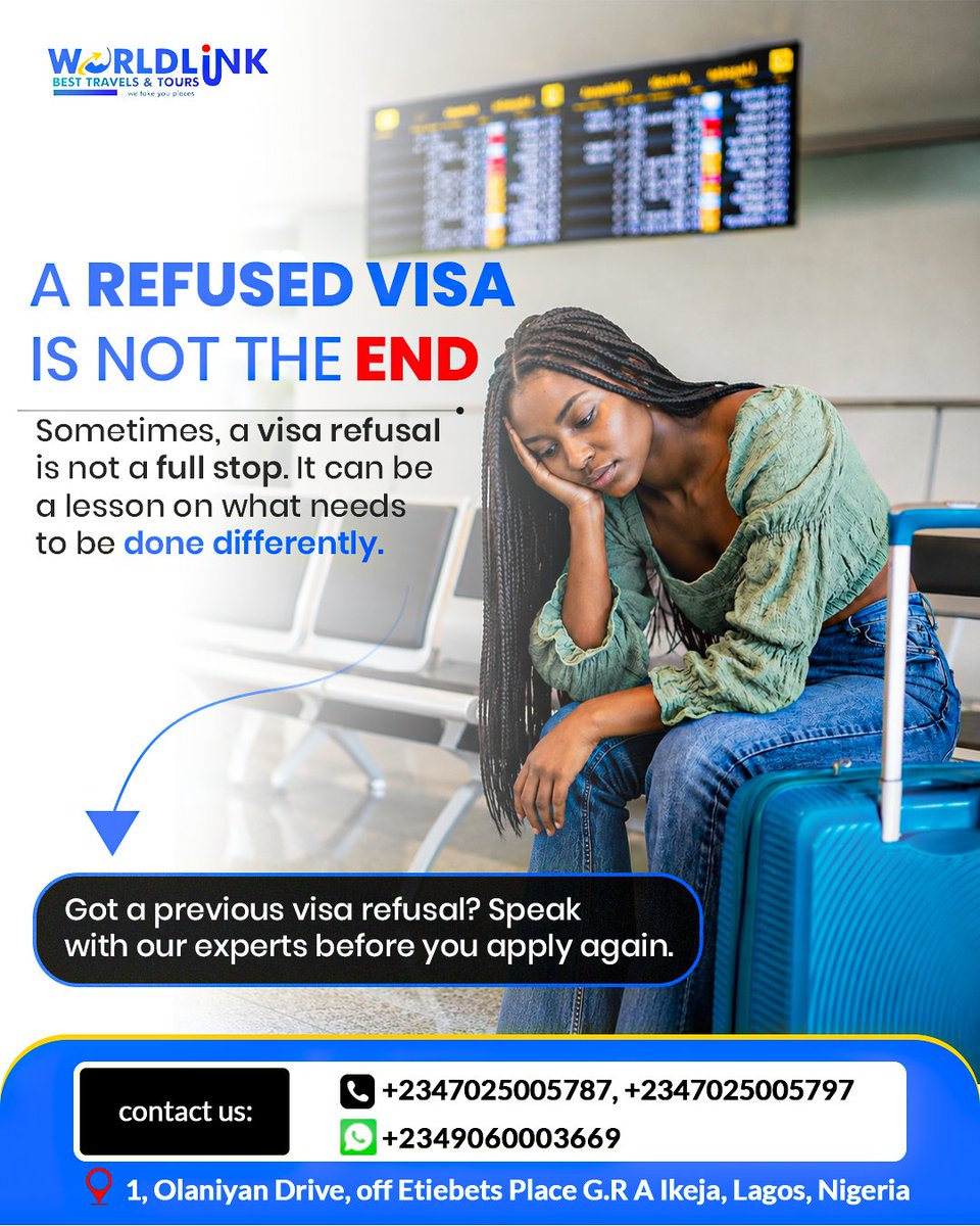 worldlinkbest's tweet photo. A REFUSED VISA IS NOT THE END. ✈️

Sometimes, a visa refusal is not a full stop.
It can be a lesson on what needs to be done differently.

Your travel or study dream is still possible. Don’t give up.

📌 Learn. Correct. Reapply. Move forward. https://t.co/19tfBI14aG