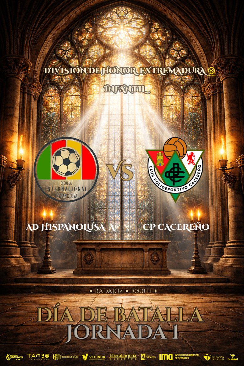 CanteraCPC's tweet photo. ⚔️ 𝐃𝐈́𝐀 𝐃𝐄 𝐁𝐀𝐓𝐀𝐋𝐋𝐀 | 𝐉𝟏
Hoy comienza el camino de nuestro Infantil División de Honor. 🟢⚪️
🆚 AD Hispanolusa A
🕙 10:00 h
📍 Badajoz
Primer partido. Primera batalla.
💚 ¡Vamos, Cacereño!
#CanteraCPCacereño #InfantilDH #verdedesdeelorigen https://t.co/r5X8rVBR59