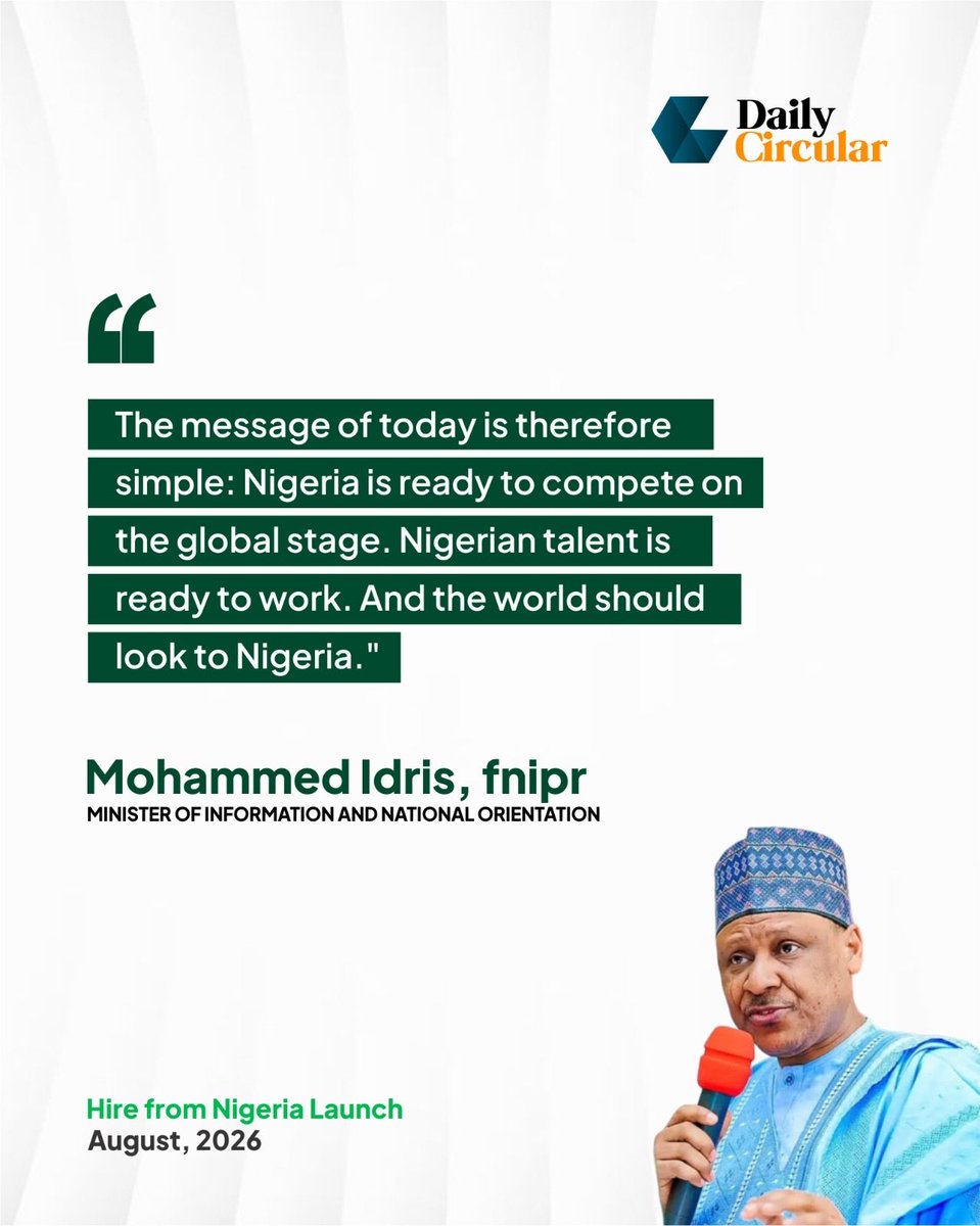 InfoInsightsNG's tweet photo. Billion-dollar tech enterprises. Millions of skilled, globally competitive young people. Nigeria has the talent the world is looking for.

A week ago, the Federal Government, through the Federal Ministry of Industry, Trade, and Investment, launched the ‘Hire from Nigeria’ campaign, positioning Nigeria as a trusted, preferred source of world-class talent and services.

#HireFromNigeria | @fmitiofficial | @FMINONigeria | @NigEducation | @NATEPNigeria