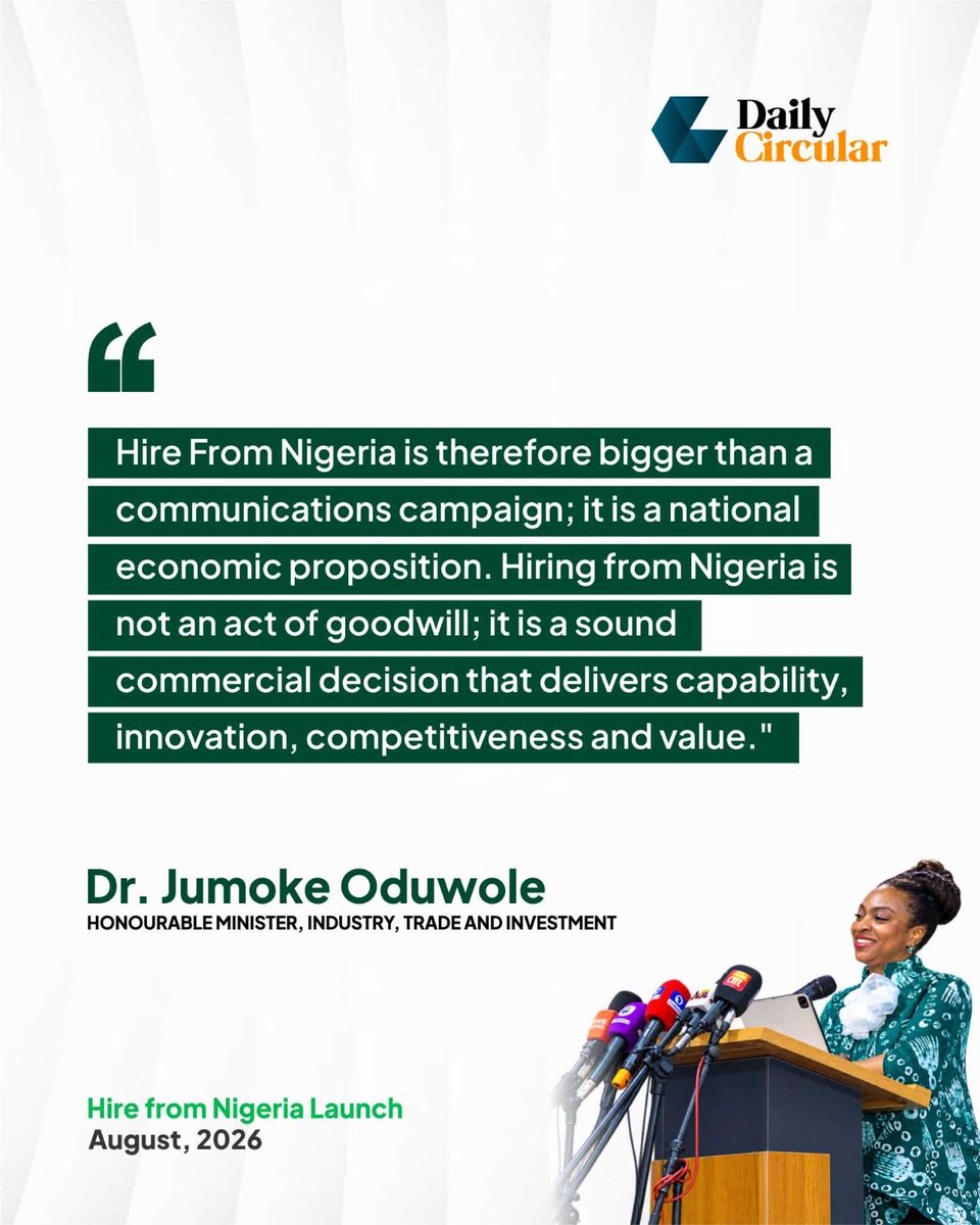 InfoInsightsNG's tweet photo. Billion-dollar tech enterprises. Millions of skilled, globally competitive young people. Nigeria has the talent the world is looking for.

A week ago, the Federal Government, through the Federal Ministry of Industry, Trade, and Investment, launched the ‘Hire from Nigeria’ campaign, positioning Nigeria as a trusted, preferred source of world-class talent and services.

#HireFromNigeria | @fmitiofficial | @FMINONigeria | @NigEducation | @NATEPNigeria