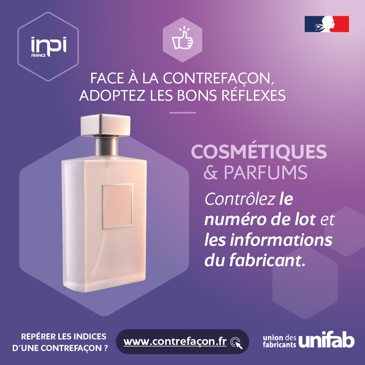 INPIFrance's tweet photo. 💄 Parfums & cosmétiques : ce qui paraît être une   bonne affaire peut parfois être une contrefaçon
Flacon inhabituel, emballage de mauvaise qualité, absence de numéro de lot…

Avant d’acheter un parfum ou un cosmétique, vérifiez les indices de vigilance.

L’outil gratuit proposé par l’INPI et l’UNIFAB c’est ici : 
https://t.co/RxELIL6JW7 

En savoir plus sur notre site : 
https://t.co/uli8K6muSZ

#UNIFAB #FranceAntiContrefaçon #Contrefaçon #PropriétéIntellectuelle 

@douane_france 
@Gendarmerie
