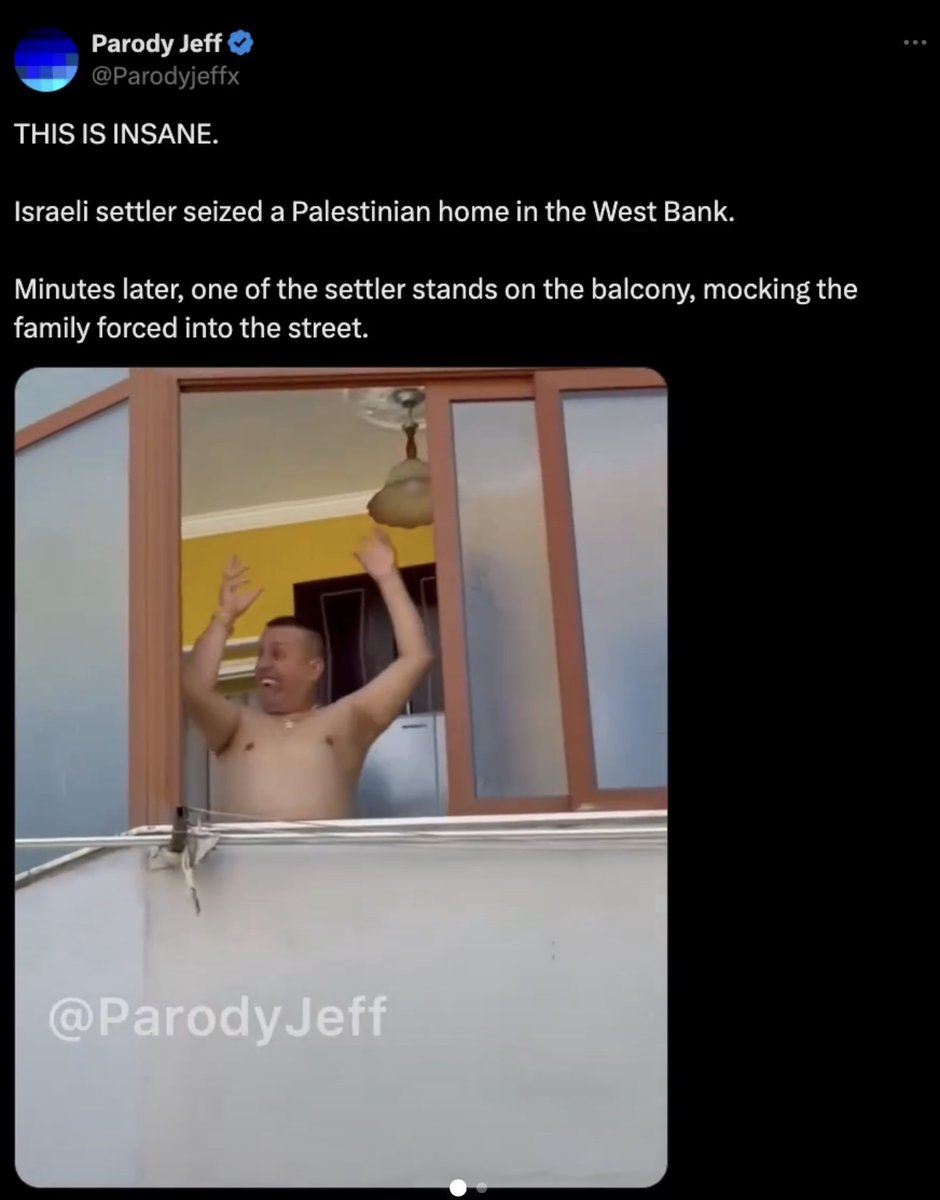 Veritas_Veil's tweet photo. Lie #1: “Israeli settler steals a Palestinian home”

Except… the man in the video isn’t an Israeli settler, and this isn’t the West Bank.

The original video shows Albanian celebrity Ludjan Muçaraku dancing. The clip was repurposed with fake Arabic audio and a completely fabricated story claiming he had seized a Palestinian family’s home.

A random Albanian dancing → “Israeli settler stealing a Palestinian home.”