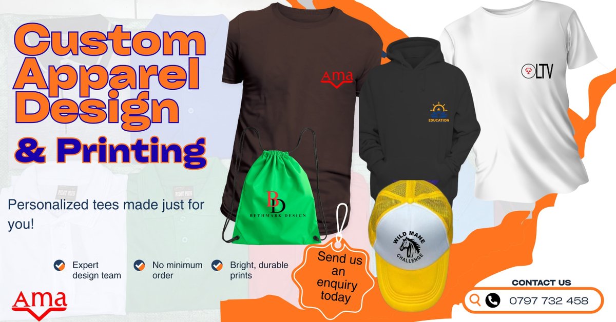 _amawear's tweet photo. ✨ QUALITY. STYLE. IT’S POSSIBLE. ✨

From everyday wear to custom branding, team kits and promotional apparel.👕🧢🏆

Wear it. Brand it. Own it.
📍 Starwear Exhibition Building, Room C10, Ronald Ngala Street, Nairobi
📞 +254 797 732 458
🌐 https://t.co/cIfdZNeoUf
#AMACollection https://t.co/JNrQPfqUhU