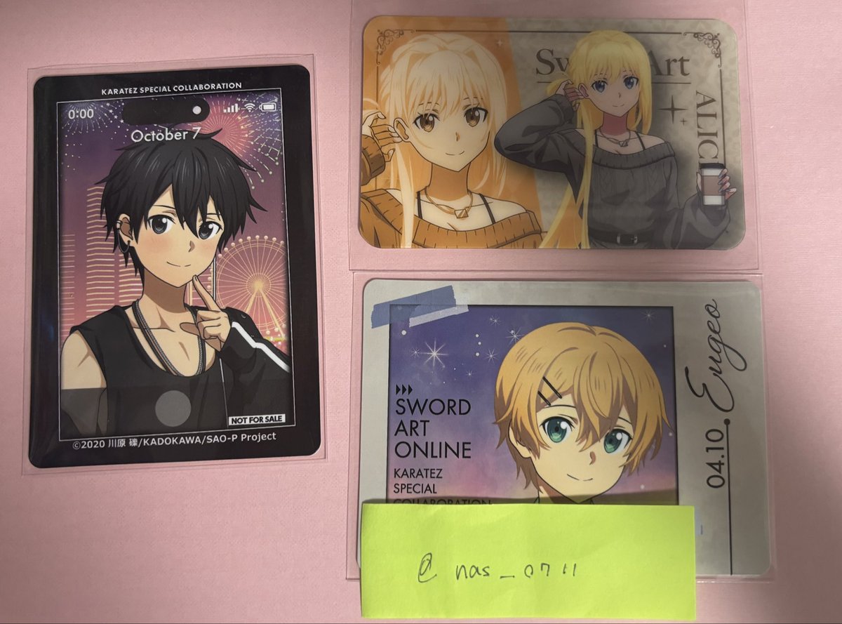 nas_0711's tweet photo. @no_tl
ソードアート・オンライン　SAO カラオケの鉄人　カラ鉄　交換
求　画像二、三枚目青丸
譲　画像一枚目
都内手渡し
異種交換○
星マーク最優先
キリトフォト風カード縦⇆ユージオフォト風カード縦のみ×
お気軽にお声掛けください https://t.co/2uxjqgFv4j