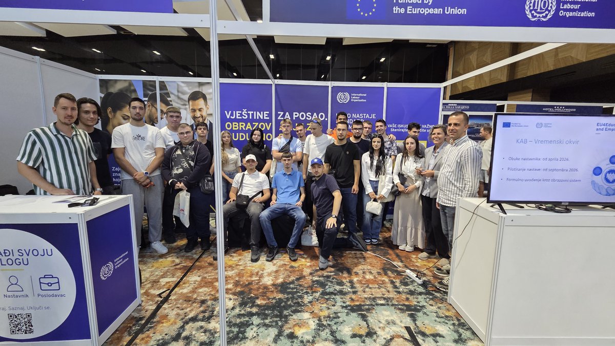 ilo_CEE's tweet photo. At the #gledajsebiposla 2026 Job Fair in Sarajevo, by connecting Employers, Education institutions & Public authorities, the @ilo demonstrated how stronger links between education & the labour market can create better opportunities for productive employment & #decentwork in BiH. https://t.co/Rxe6GY0BdJ