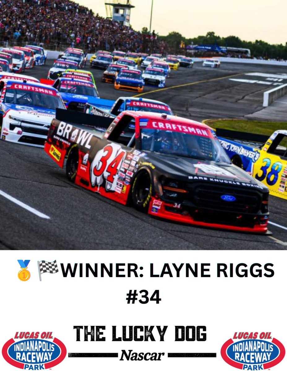SimaSummerlot's tweet photo. NASCAR Craftsman Truck Series Race at Lucas Oil Indianapolis Raceway Park Winner: Layne Riggs https://t.co/7fS271KKTZ