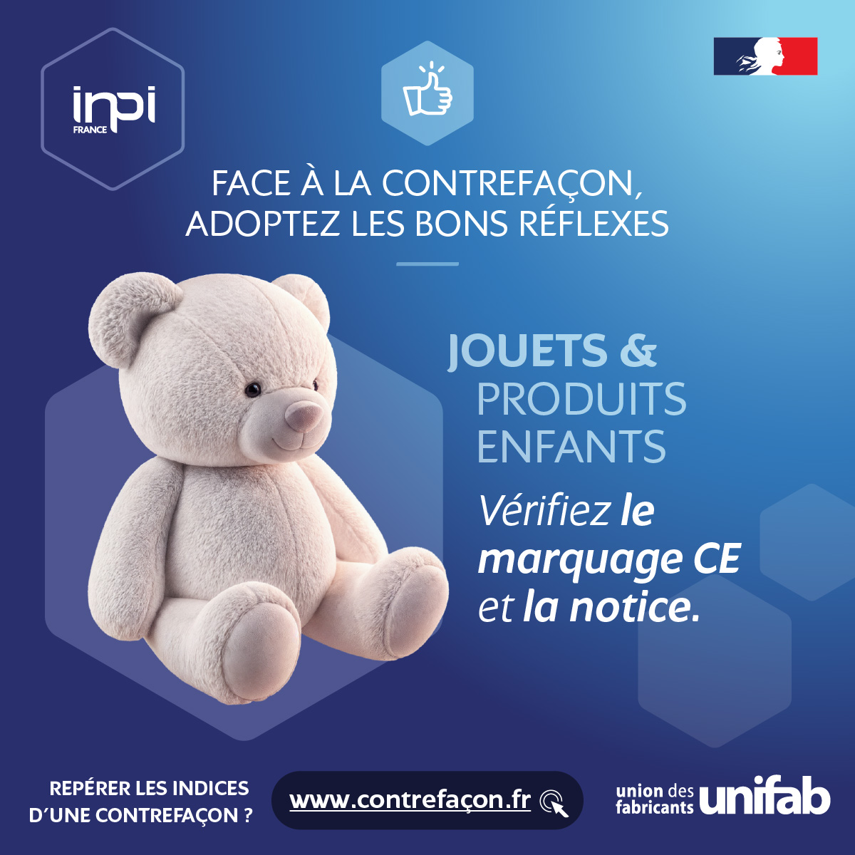 INPIFrance's tweet photo. 🧸 Jouets : reconnaître le vrai du faux, c’est aussi protéger les plus jeunes
Marquage CE douteux, notice incomplète, emballage approximatif…
Ces signes peuvent révéler un jouet contrefait.
Vérifiez les bons réflexes avec l’outil gratuit proposé par l’INPI et l’UNIFAB : Apprenez à détecter une contrefaçon - https://t.co/RxELIL7hLF

En savoir plus sur notre site : https://t.co/uli8K6n2Ix  

#UNIFAB #FranceAntiContrefaçon #Contrefaçon #PropriétéIntellectuelle  

@douane_france 
@Gendarmerie 
@UNIFAB