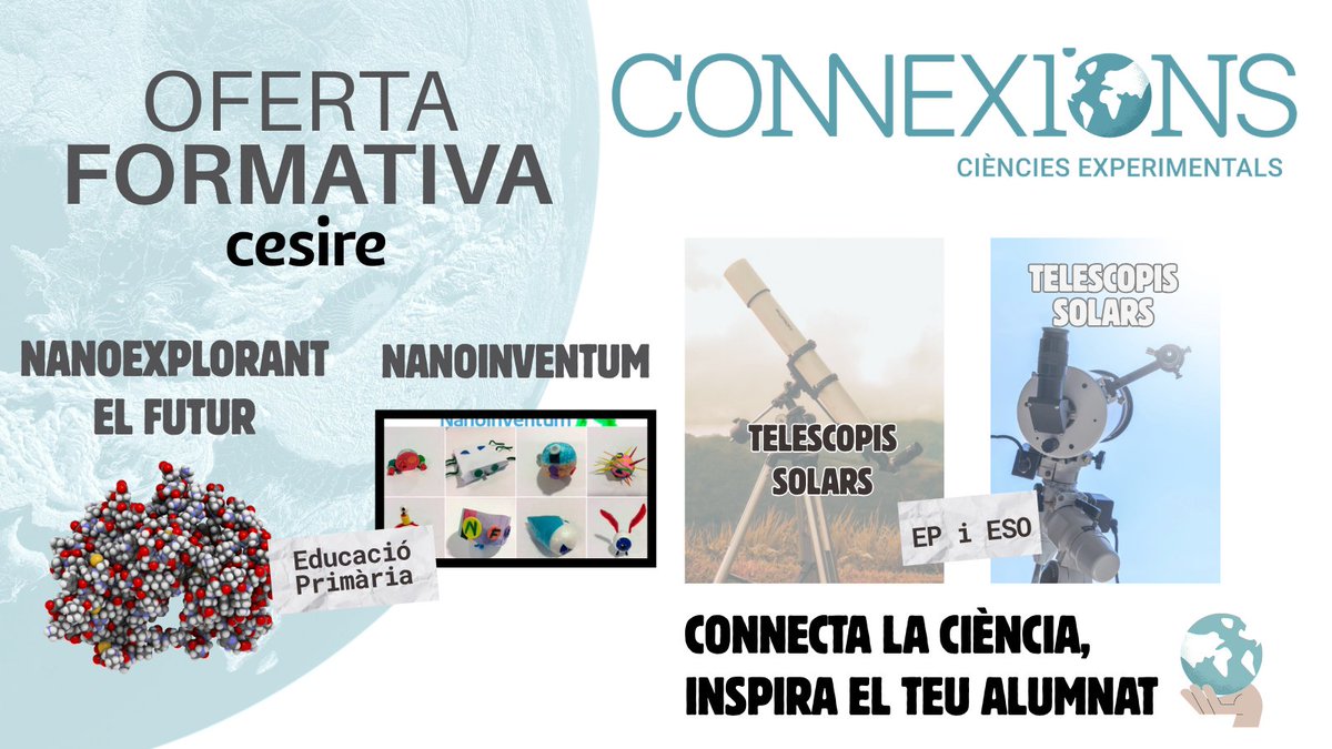 cesirecat's tweet photo. INSCRIPCIONS OBERTES!
Ja et pots apuntar a les formacions CONNEXIONS Ciències Experimentals del #CESIRE.
Propostes per a Infantil, Primària i Secundària, pensades des de l’aula i per a l’aula.
Consulta l’oferta i inscriu-t’hi! 👇👇
https://t.co/uDSEPa5udv https://t.co/fbTMmA6HzA