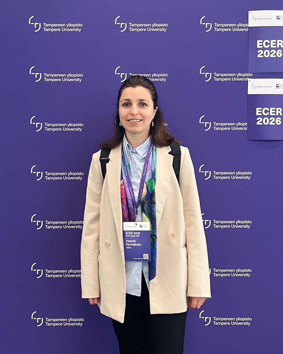 AMAA_Armenia's tweet photo. Dr. Hasmik Kyureghyan, Head of Educational Programs at AMAA, presented at #ECER2026 in Finland. 

Her research explored how journal clubs help novice early childhood teachers connect research with practice, reflect, and learn together supporting evidence-informed education. https://t.co/IH11sZ25KT