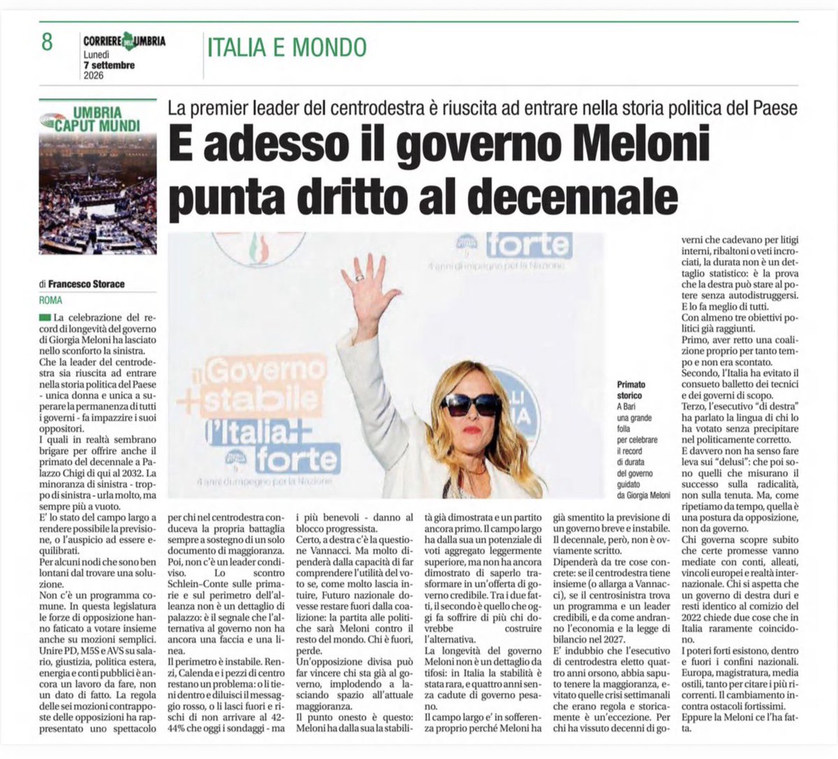 Storace's tweet photo. La #sinistra rosica assai
#GovernoMeloni
#CorrieredellUmbria https://t.co/riQH9iZHBl
