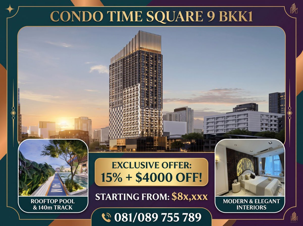VannakLim's tweet photo. Condo Time Square 9📌BKK1 
15%+$4,000
1BR-4BR | 60-190sqm
👉More properties :https://t.co/iBr2JDwR6O https://t.co/rfdDTz7hBJ