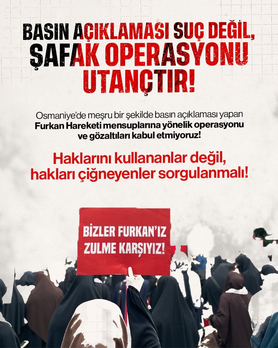 Murattzkprn2's tweet photo. ANAYASAL HAKLARINI kullandıkları İçin İnsanlar Neden Şafak Operasyonuyla gözaltına alınıyor?!

#OsmaniyeEmniyeti
Açıklamaya SafakBaskını
IfadeHürriyetine Darbe https://t.co/RINNP8wWJm