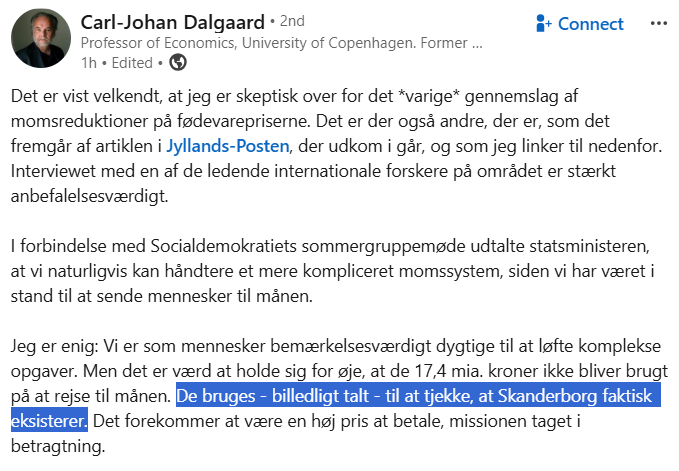 nikolajrytgaard's tweet photo. Mette F. siger, at hvis vi kan flyve mennesket til månen, så kan vi for fanden også lave differentieret moms.

Aftrådt overvismand bliver i billedet og siger, at det svarer til at bruge 17,4 mia. kr. på at tjekke, at Skanderborg faktisk findes.

Link 👉 https://t.co/GVuN1umfR4 https://t.co/cq5Gu4rcjt