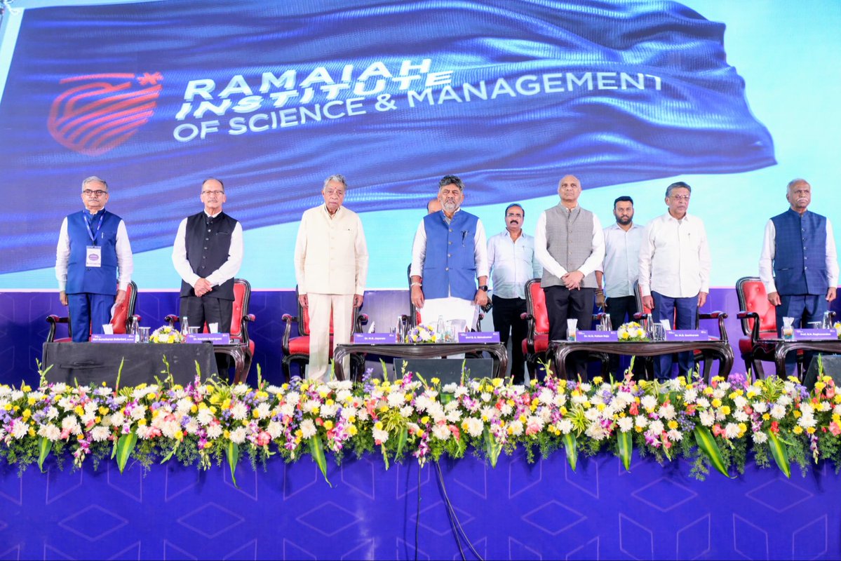 DKShivakumar's tweet photo. Glad to inaugurate the Ramaiah Institute of Science and Management and join the foundation laying ceremony of Nareyana Pragnalaya in Devanahalli, Bengaluru.

Dr. M.R. Jayaram, Chairman, GEF(M) and Chancellor, RISM, Shri Gurucharan Gollerkeri, IAS (Retd.), Executive Director and Chief Strategy Officer, and other dignitaries were present on the occasion.

Wishing the institution continued success in its journey of nurturing young minds and creating new opportunities in education and learning.