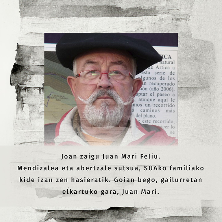 SuaEdizioak's tweet photo. Juan Mari Feliu Dord (Iruñea, 1942-2026), Euskal Herriko mendizaletasunaren erreferentea, hil da. Sua Edizioak-etik, gure doluminak eta besarkada sentitua senide eta lagunei. https://t.co/jNLeVVcGWj