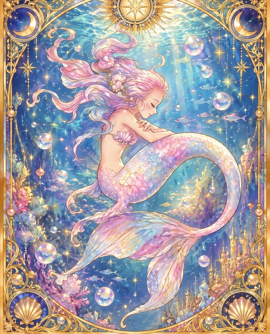 Fbunnoningyo's tweet photo. タロットマーメイド🧜‍♀️💕
#マーメイド #mermaid #illustration #tarot https://t.co/MZUbGNNjaU