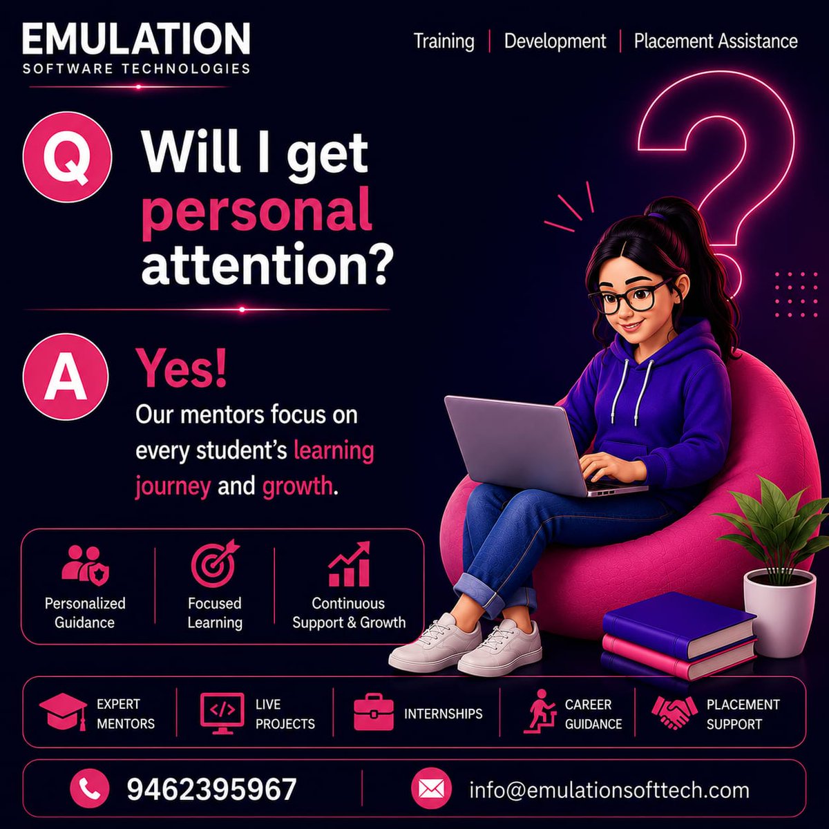 Emulation_india's tweet photo. At Emulation, your growth gets personal!

With personalized guidance, expert mentors, practical learning#EmulationSoftwareTechnologies #PersonalizedLearning #ITTraining #CareerGuidance #SriGanganagar https://t.co/KrRWtQSzHg