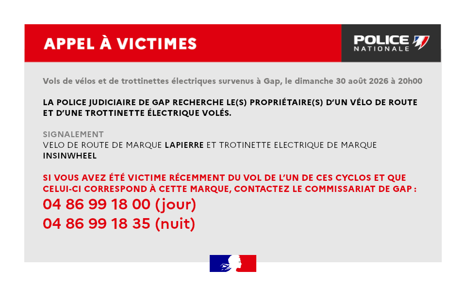 PoliceNat05's tweet photo. #AppelàVictimes | La Police judiciaire de #Gap recherche le(s) propriétaire(s) 👇

Merci de votre aide. https://t.co/qFEaUm3yzq