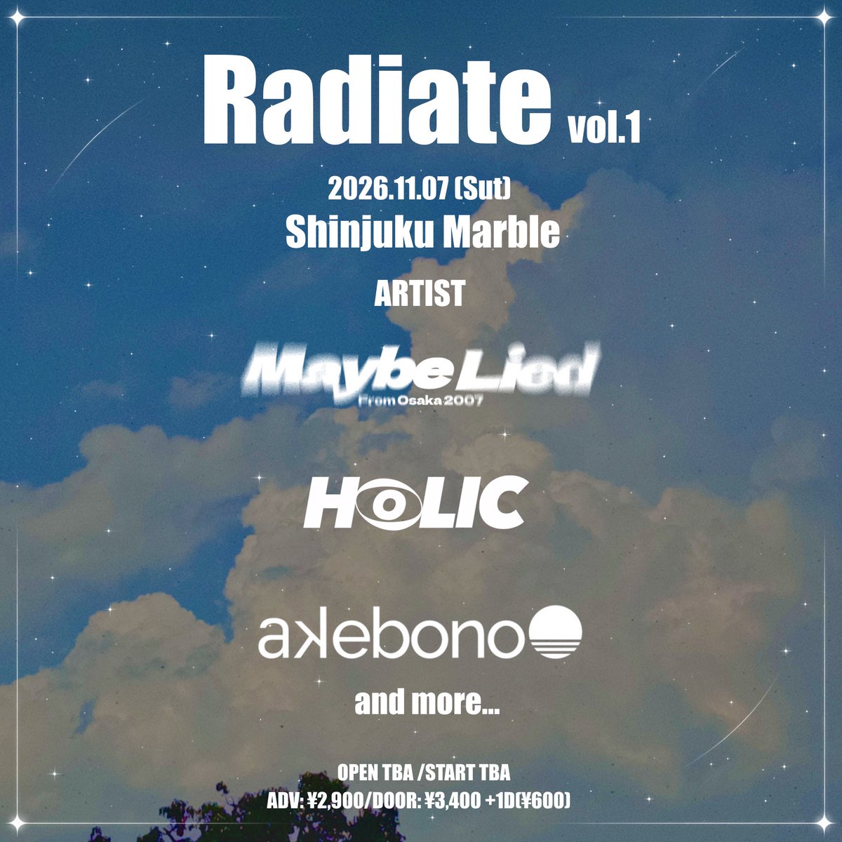 JI_JI_pe's tweet photo. 【‼️自主企画解禁‼️】
2026.11.07(土)
じじ&amp;せりのpre. 『Radiate vol.1』
📍新宿Marble

w/
Maybe Lied
HOLIC
akebono  

and more...

OPEN / START  TBA
🎫ADV:¥2900 / DOOR:¥3400 (+1D)

チケット取り置きは各バンド又は主催者まで https://t.co/OfcQ1228vv