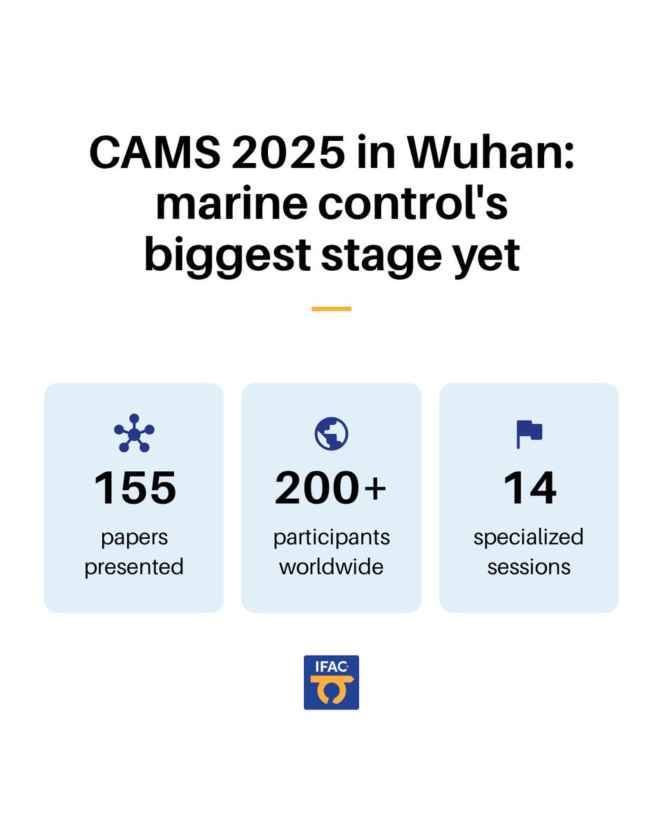 IFAC_Control's tweet photo. 🌊🤖 Recap: 16th IFAC CAMS 2025 (Aug 25–28, Wuhan, China) — a first for mainland China.

200+ participants, 155 papers, 14 sessions on marine robotics &amp; autonomy. Hosted by @2024_HUST.

Video ⬇️ https://t.co/TeQzcD150E

#AutomaticControl #CAMS2025 https://t.co/Mfoeya6jh1