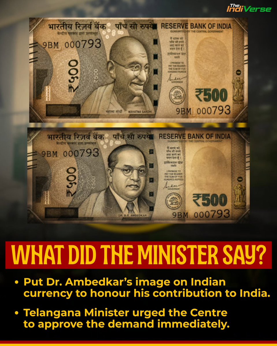 jacksonpage615's tweet photo. Telangana Minister Adluri Laxman Kumar urges Centre and RBI to feature Dr B. R. Ambedkar on Indian currency notes, citing his nation-building legacy and constitutional values of equality and social justice. https://t.co/CBg9Fw0gh0